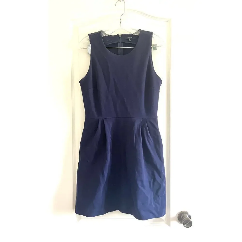 Madewell Navy Blue Verse Ponte Fit & Flare Pocket Sleeveless Mini Dress